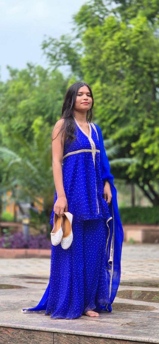 Royal Blue Radiance Bandhani Indo Western Suit Set