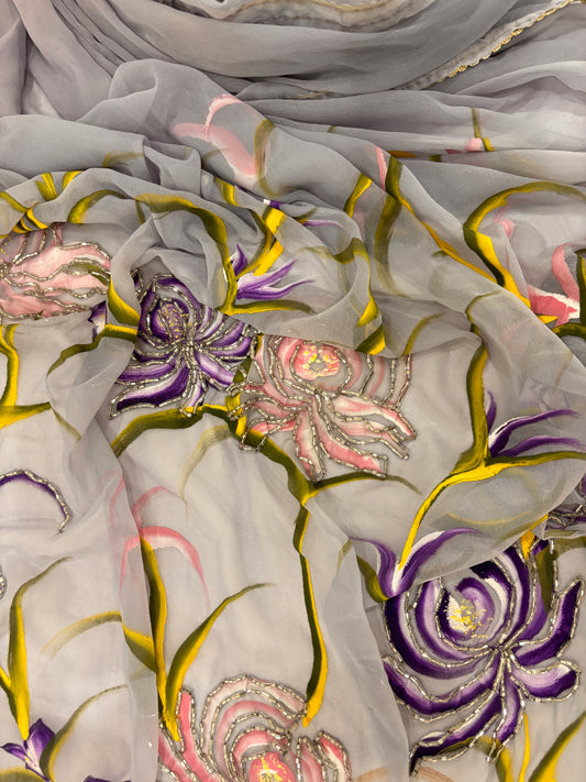 Fairytale Light Purple Handcrafted Georgette Saree