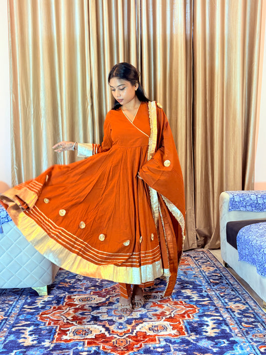 Jhanak Rust Orange Gota Cotton Suit set
