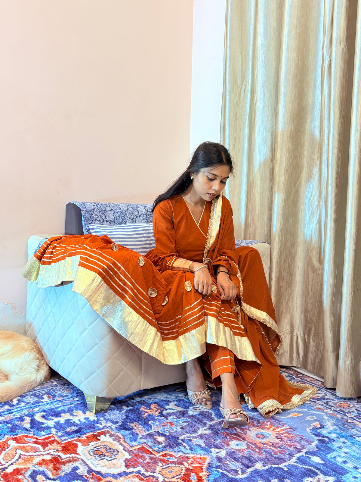Jhanak Rust Orange Gota Cotton Suit set