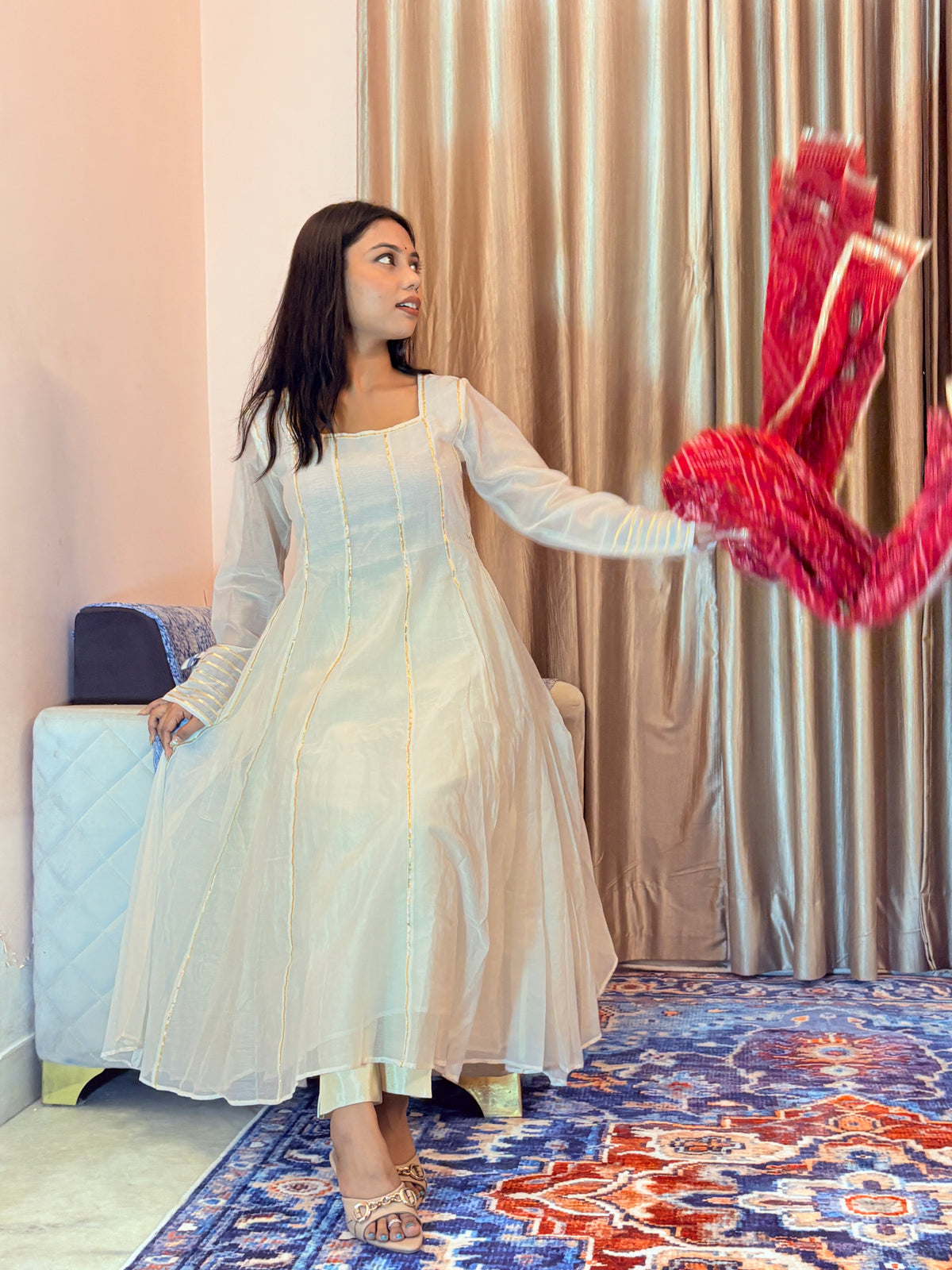 Chaandni Mul Chanderi Gotta Suit with Bandhani Dupatta