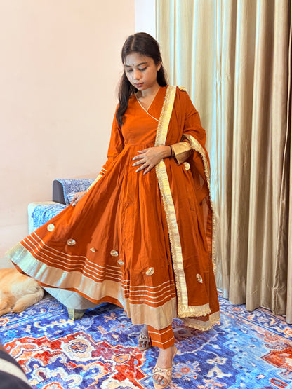 Jhanak Rust Orange Gota Cotton Suit set