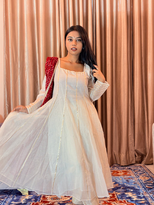 Chaandni Mul Chanderi Gotta Suit with Bandhani Dupatta