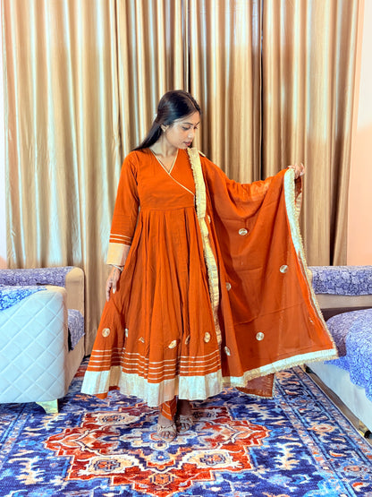 Jhanak Rust Orange Gota Cotton Suit set