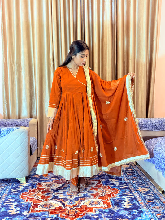 Jhanak Rust Orange Gota Cotton Suit set