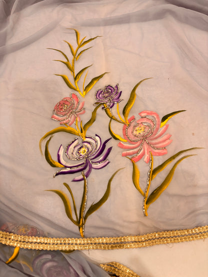 Fairytale Light Purple Handcrafted Georgette Saree