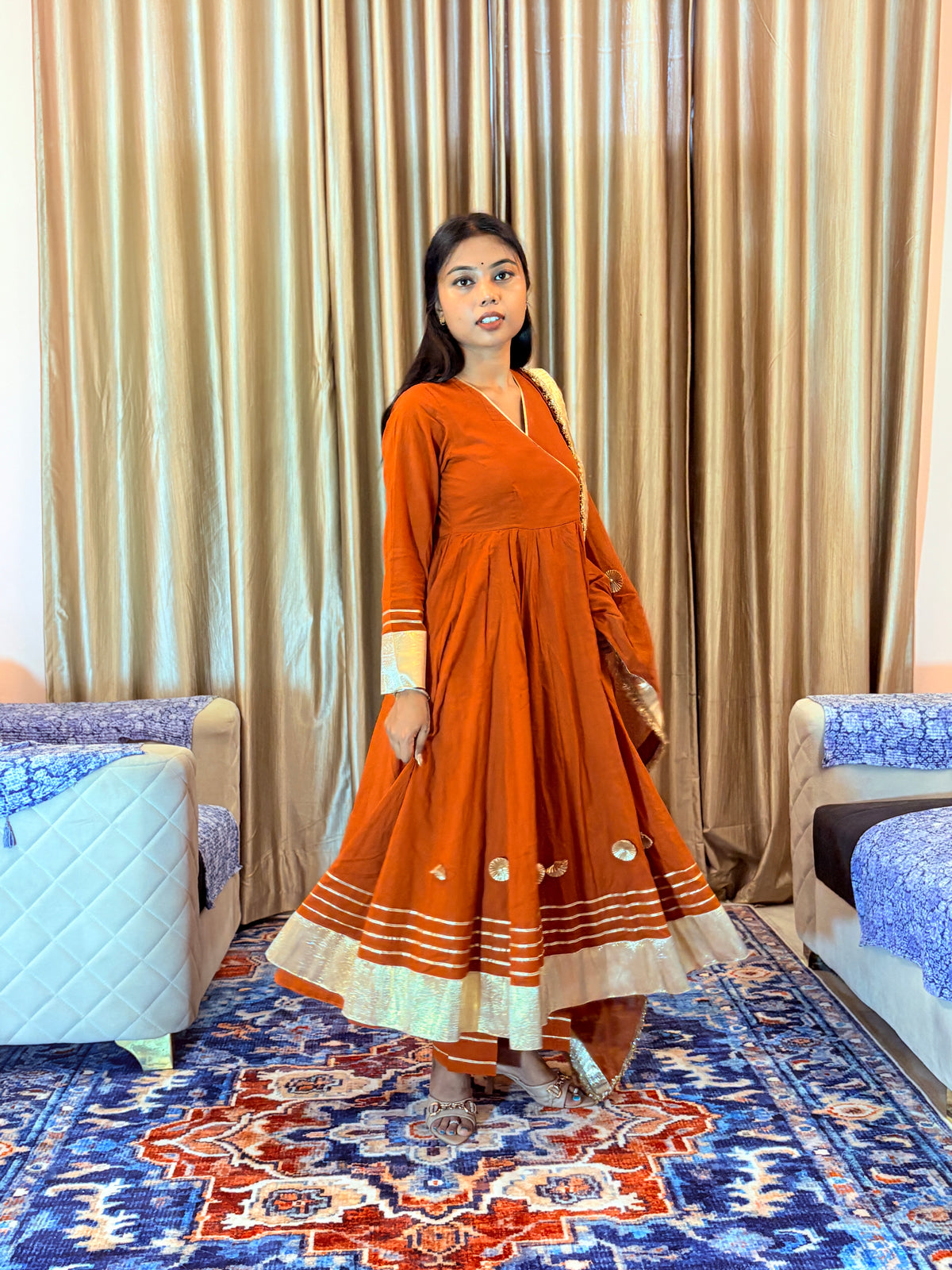 Jhanak Rust Orange Gota Cotton Suit set