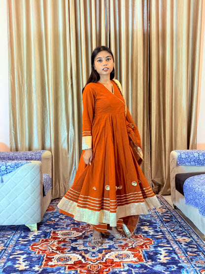 Jhanak Rust Orange Gota Cotton Suit set