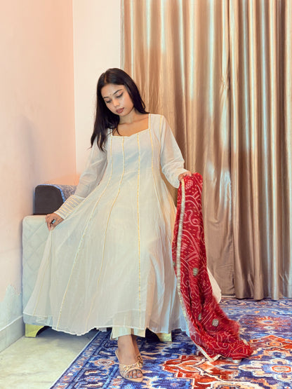 Chaandni Mul Chanderi Gotta Suit with Bandhani Dupatta