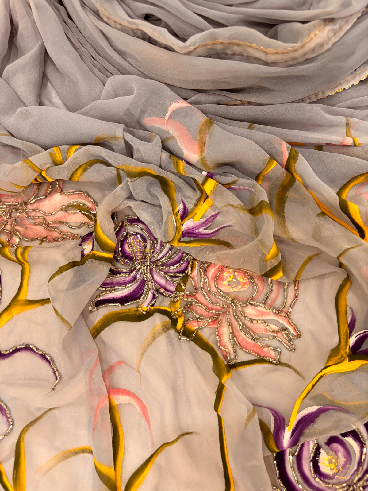 Fairytale Light Purple Handcrafted Georgette Saree