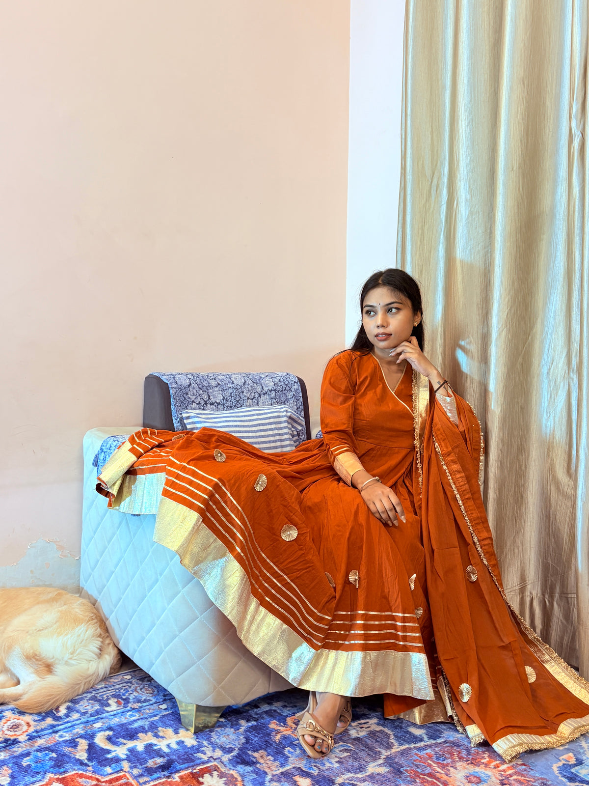 Jhanak Rust Orange Gota Cotton Suit set