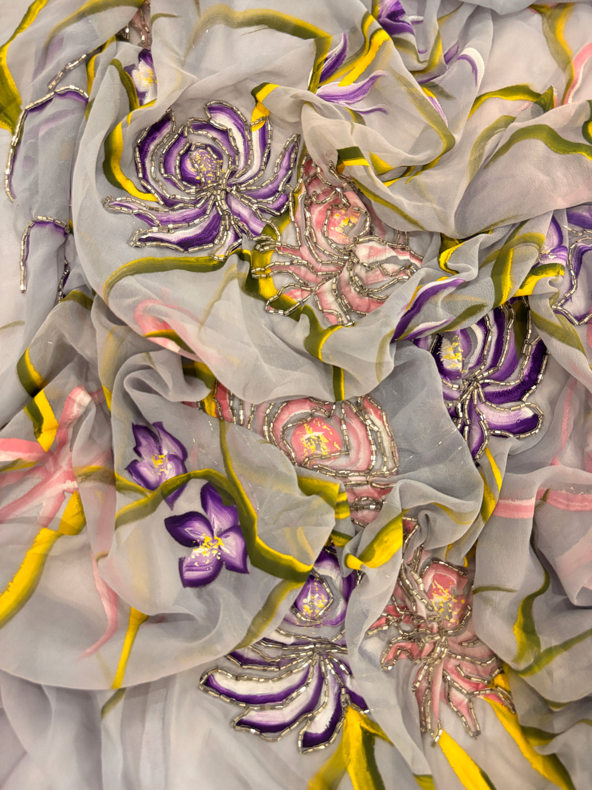 Fairytale Light Purple Handcrafted Georgette Saree
