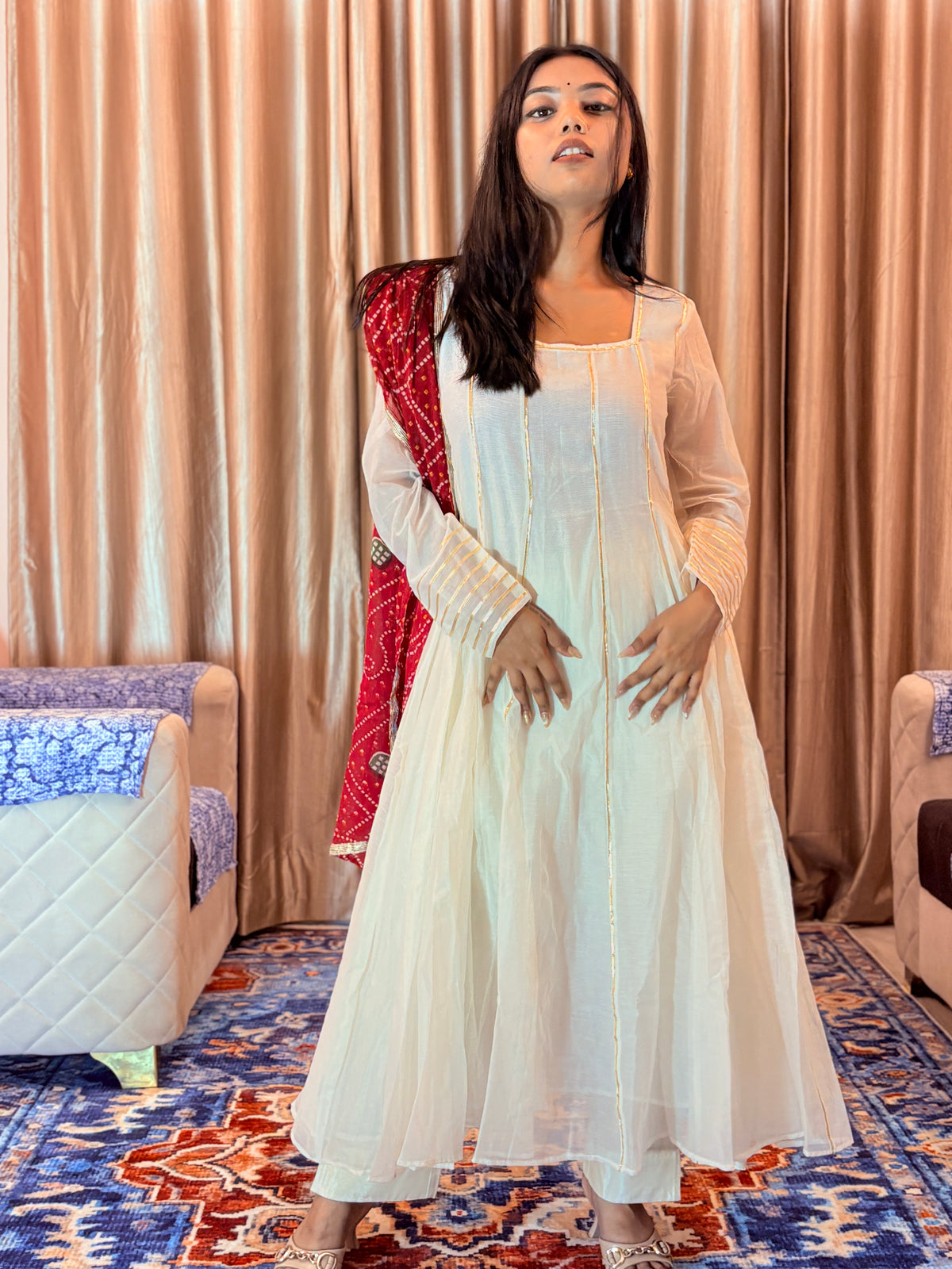 Chaandni Mul Chanderi Gotta Suit with Bandhani Dupatta