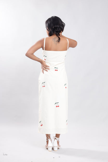 Cherry Bloom Elegance Butter Yellow Pencil dress