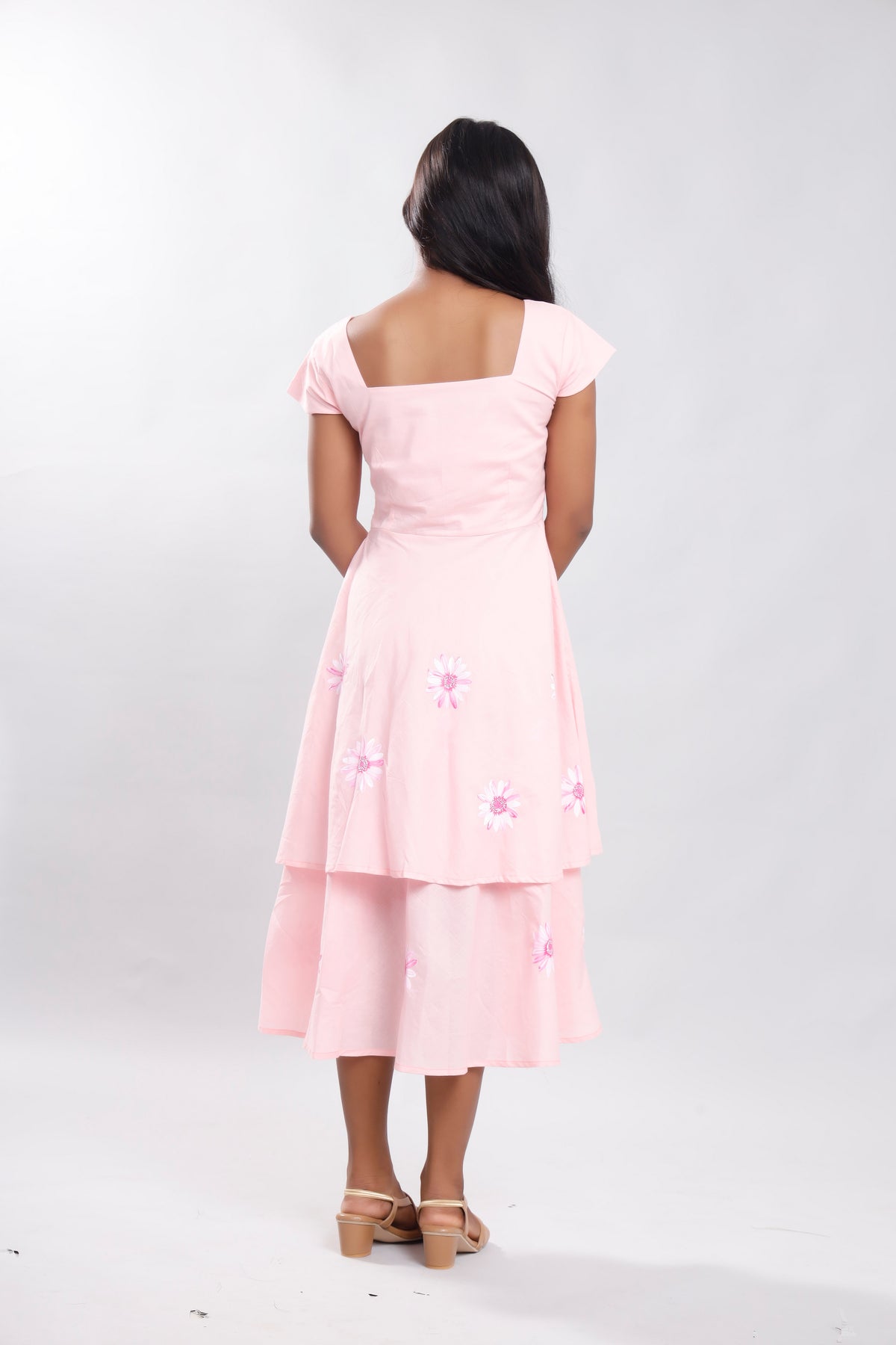 Floral Symphony Baby Pink Double Layered Dress